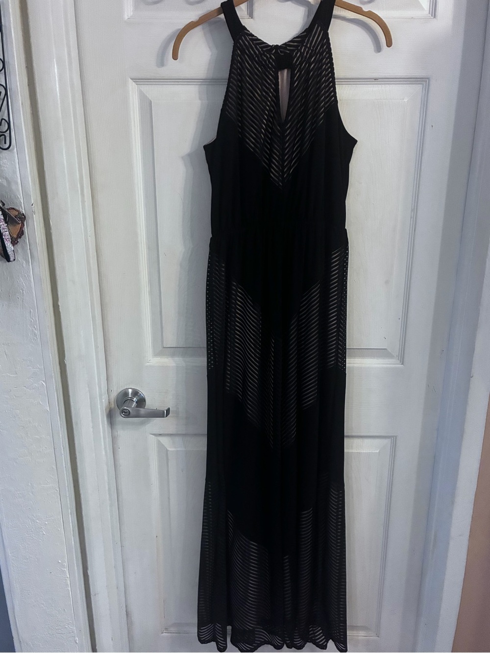 Apt. 9 Woman’s Black Sheer Maxi Dress with Striped Mesh Accents, Size: S